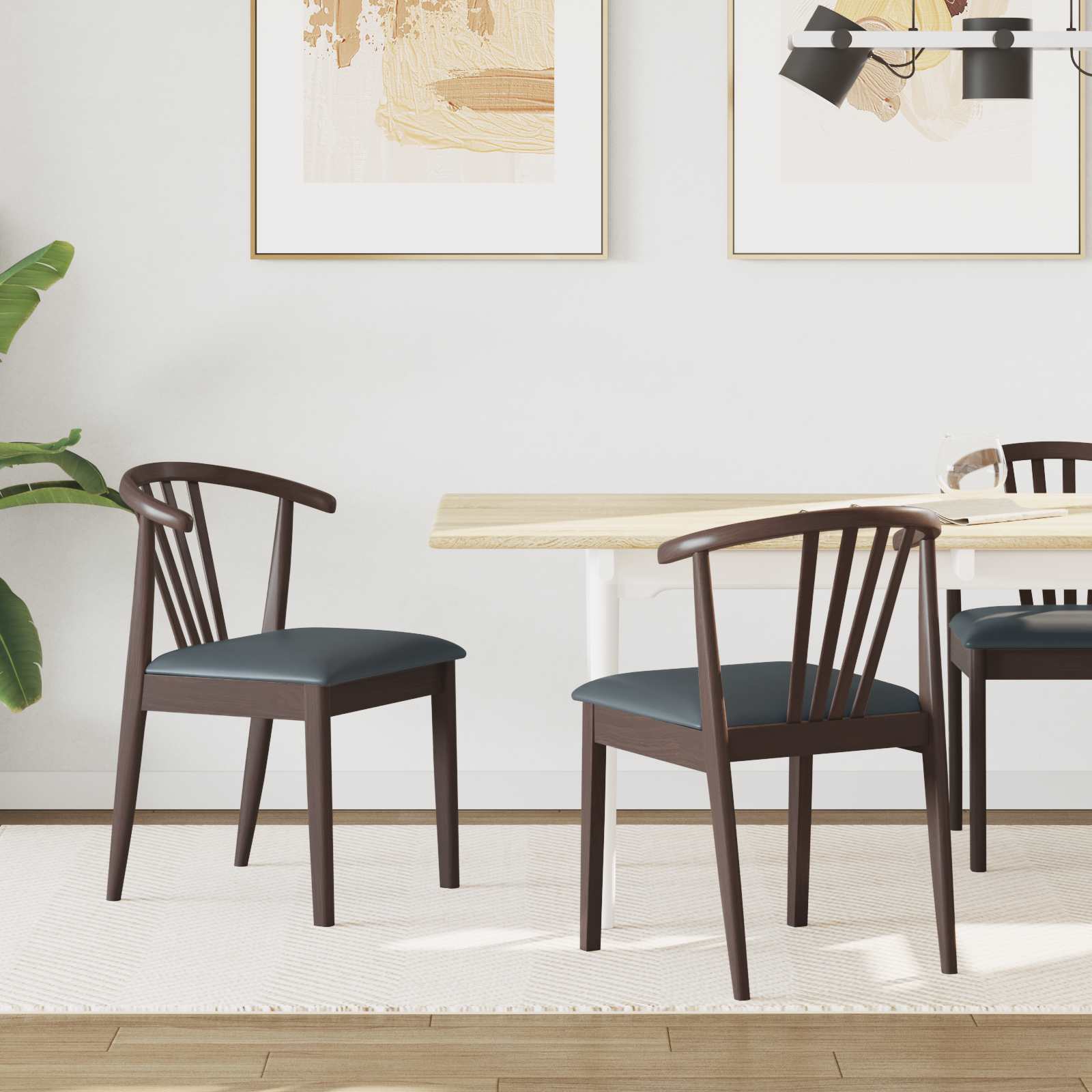 Scaun de sufragerie 2 pcs Maro deschis si negru — imaginea 2