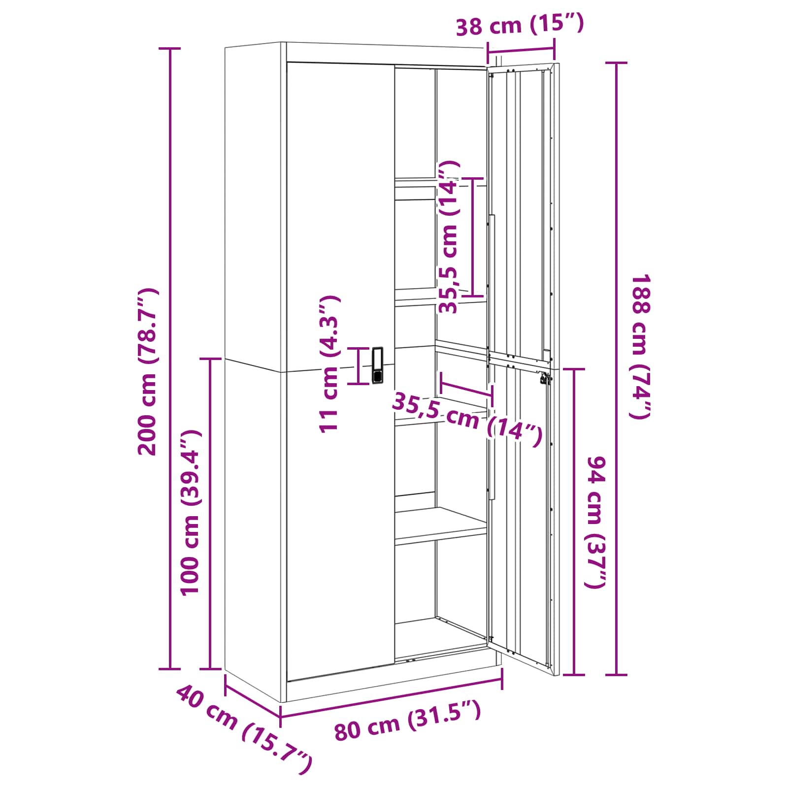 Dulap de depozitare cu depozitare 2 pcs Negru 80 x 40 x 200 cm — imaginea 13