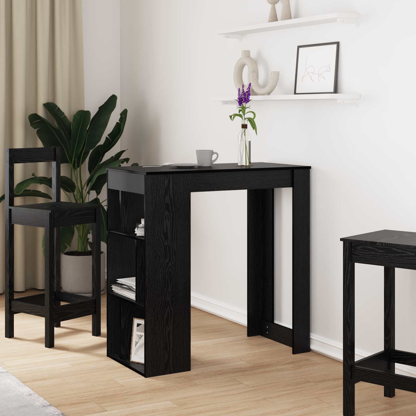 Masa de bar Stejar Negru 102 x 50 x 103,5 cm Lemn compozit — imaginea 2