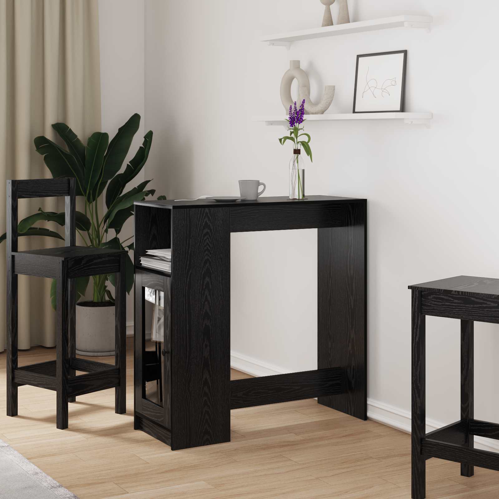 Masa de bar Stejar Negru 101 x 40 x 103,5 cm Lemn compozit — imaginea 2