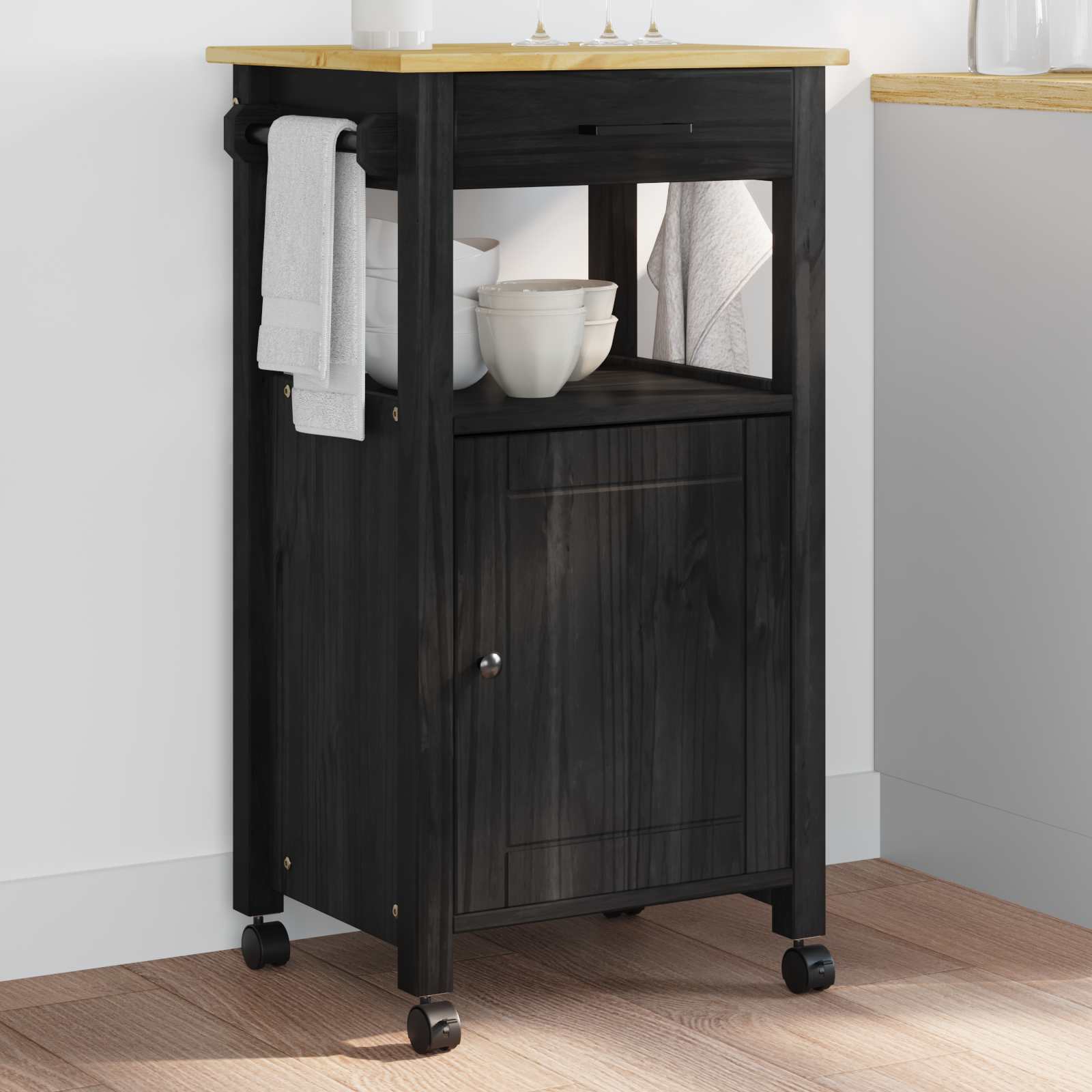 Troler de Bucatarie Simplu Negru — imaginea 3