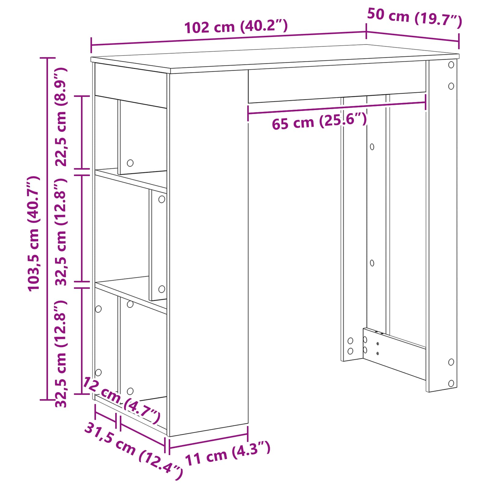 Masa de bar Stejar Negru 102 x 50 x 103,5 cm Lemn compozit — imaginea 9