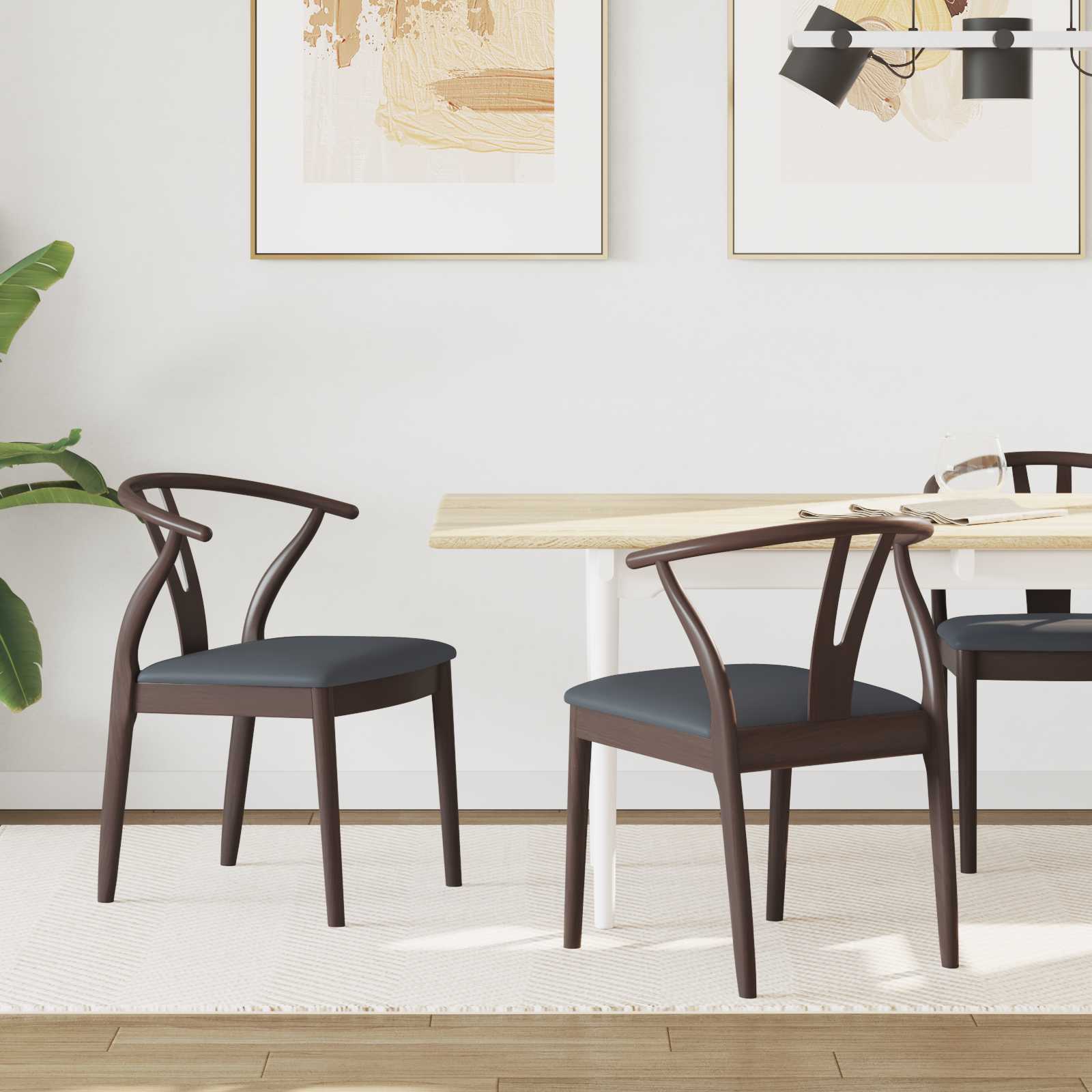 Scaun de sufragerie 2 pcs Maro deschis si negru — imaginea 2