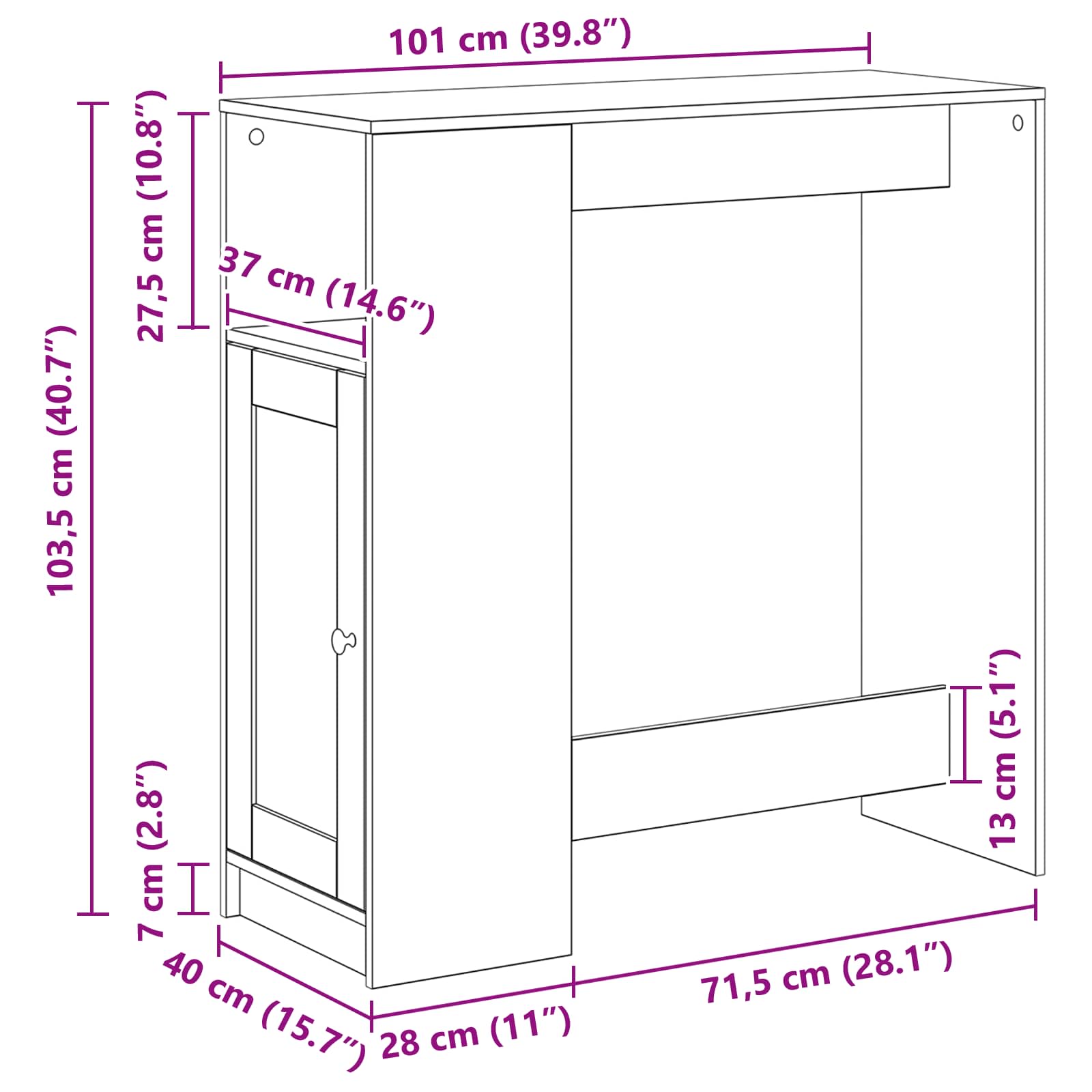 Masa de bar Stejar Negru 101 x 40 x 103,5 cm Lemn compozit — imaginea 11