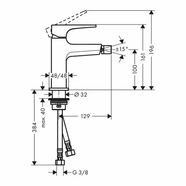 Baterie bideu Hansgrohe Metropol cu ventil Push-Open negru mat — imaginea 2