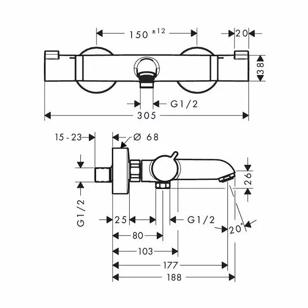 Baterie cada - dus termostatata Hansgrohe Ecostat Comfort auriu lucios — imaginea 2