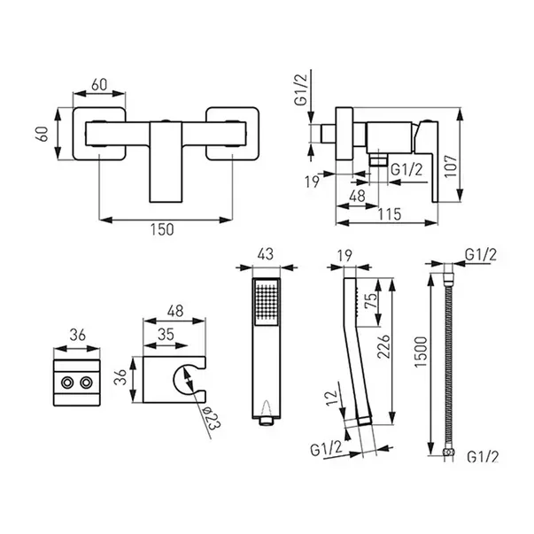 Baterie dus Ferro Zicco cu set de dus — imaginea 2
