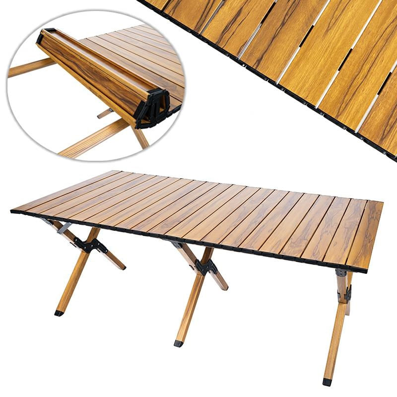 Masa pentru camping cu sistem de pliere rapida, cadru ultra usor din aluminiu, 118x60x45cm, maro — imaginea 2