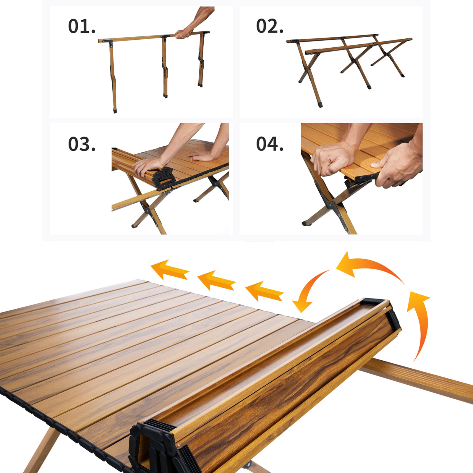 Masa pentru camping cu sistem de pliere rapida, cadru ultra usor din aluminiu, 118x60x45cm, maro — imaginea 9