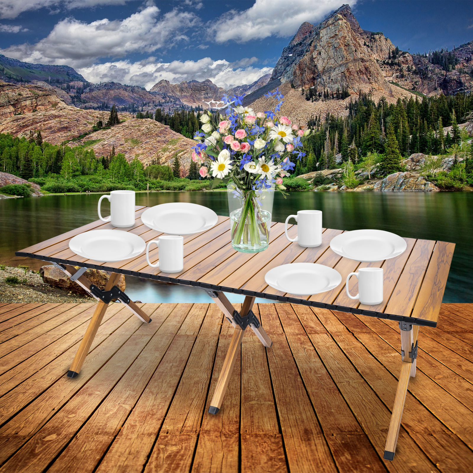 Masa pentru camping cu sistem de pliere rapida, cadru ultra usor din aluminiu, 118x60x45cm, maro — imaginea 12