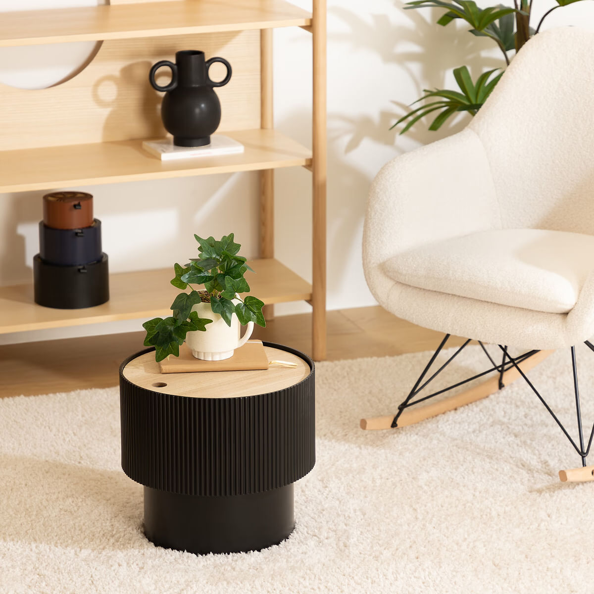 Masuta cafea Atmosphera Enola cu spatiu depozitare, MDF, 39x35 cm, negru — imaginea 3