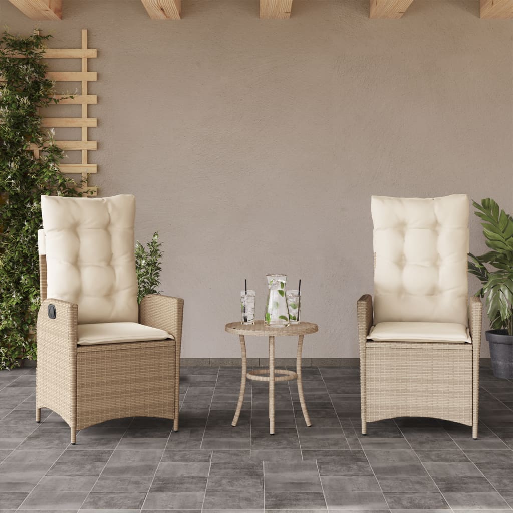 Set bistro cu perne, 3 piese, bej, poliratan — imaginea 3