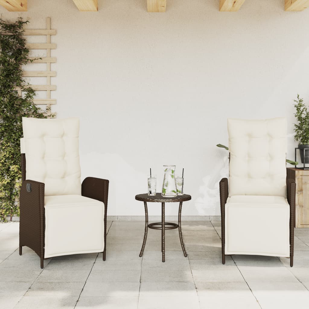 Set bistro cu perne, 3 piese, maro, poliratan — imaginea 3