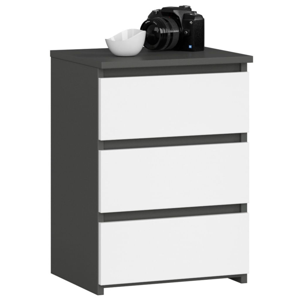 Noptiera cu 3 sertare, PAL laminat, 40x35x57 cm, gri grafit si alb — imaginea 2