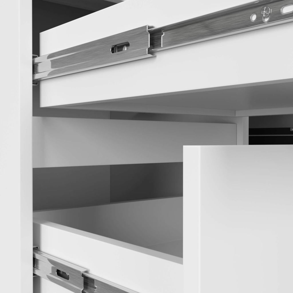 Birou colt stanga cu 3 sertare si rafturi, 155x85x77 cm, alb — imaginea 6