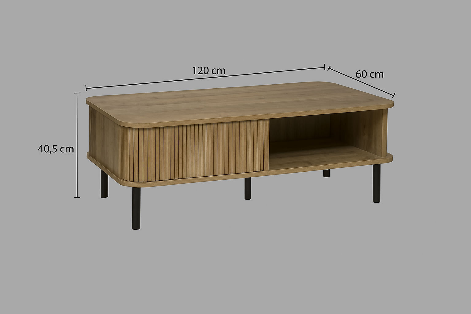 Masuta de cafea Atmosphera Colva cu 2 usi glisante, MDF si otel, 120x60x41 cm, bej — imaginea 6