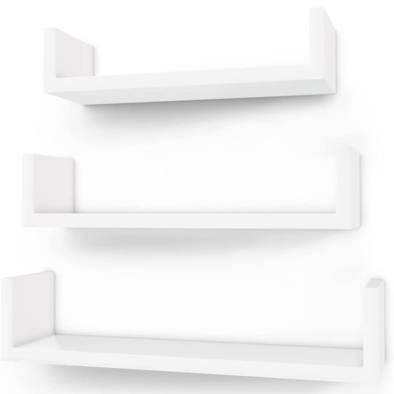 Rafturi plutitoare de perete, set 3 bucati, MDF, 30, 35 si 40 cm, alb — imaginea 2