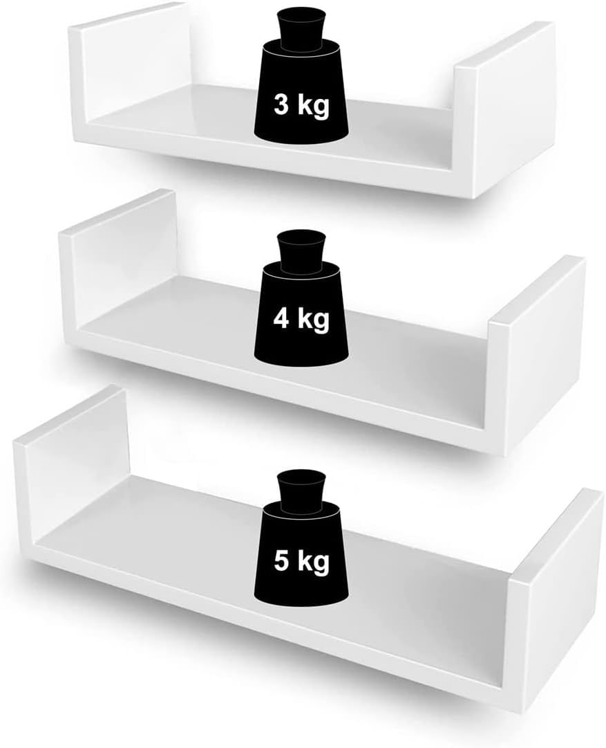 Rafturi plutitoare de perete, set 3 bucati, MDF, 30, 35 si 40 cm, alb — imaginea 4