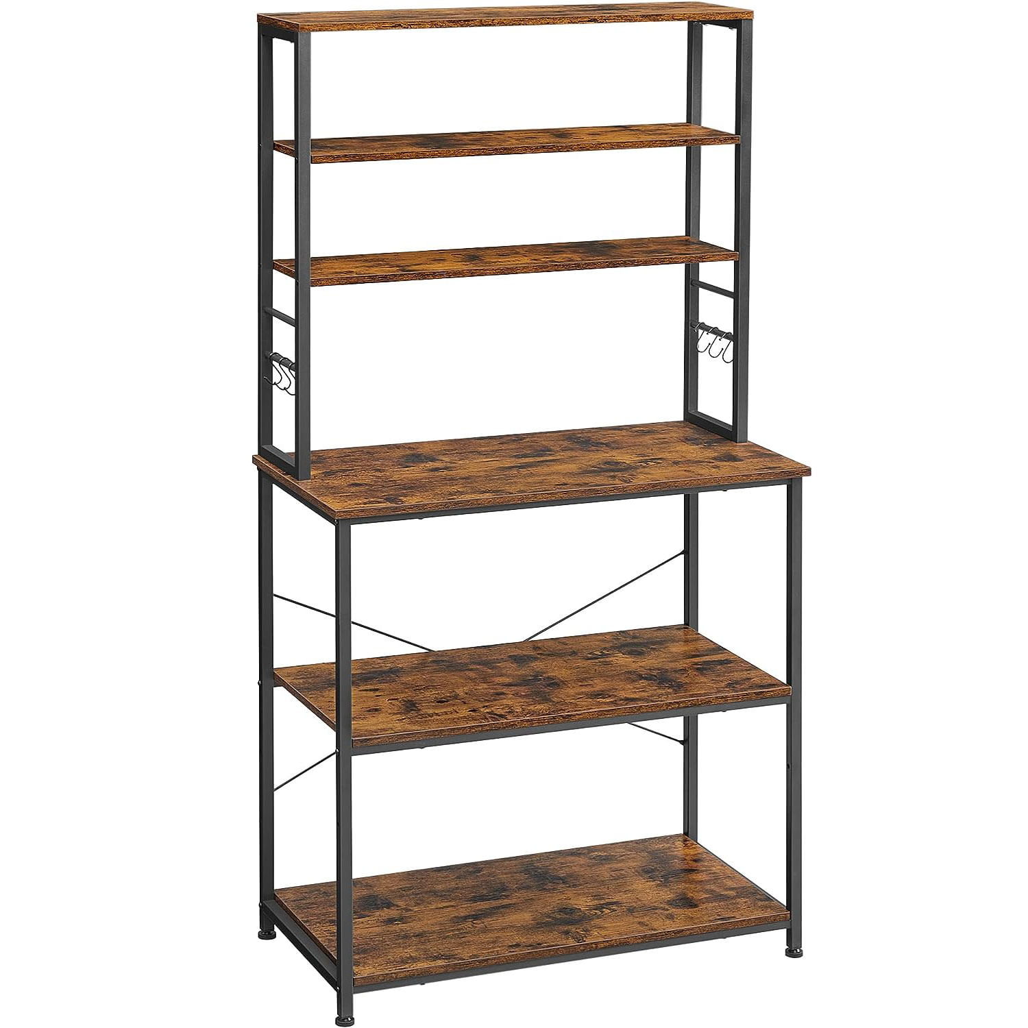 Raft de bucatarie cu spatiu pentru cuptorul cu microunde, 6 rafturi, otel, industrial, 40x80x167cm, maro retro si negru — imaginea 3