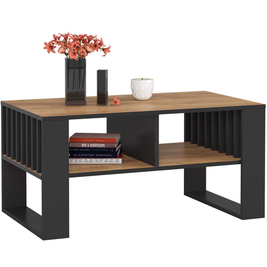 Masuta cafea ROCKFORD, cu blat din PAL, 92x53x45 cm, stejar craft si negru — imaginea 2