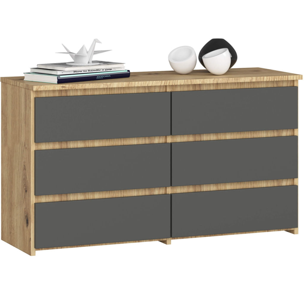 Comoda cu 6 sertare, PAL laminat, 100x35x57 cm, stejar artisan si gri — imaginea 3