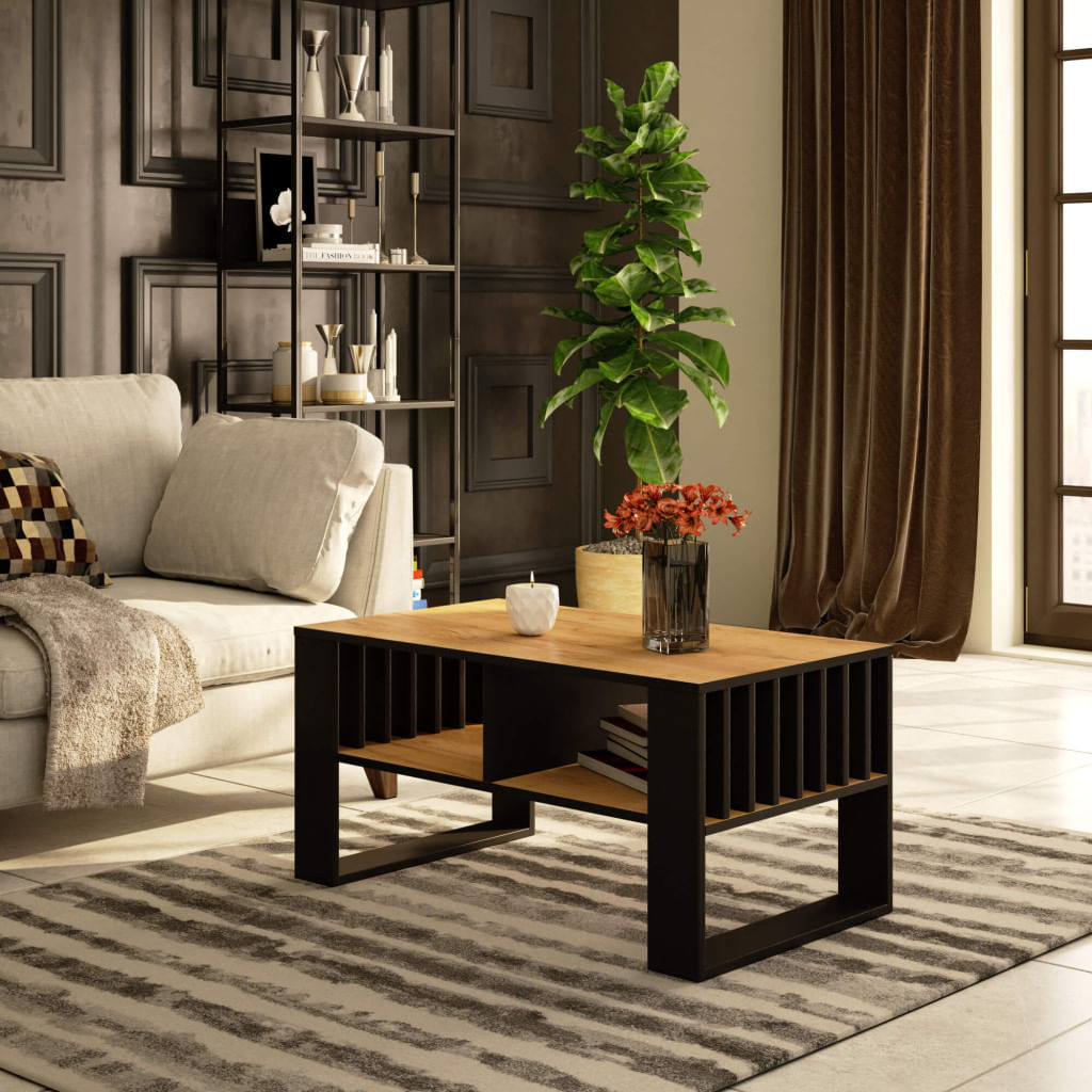 Masuta cafea ROCKFORD, cu blat din PAL, 92x53x45 cm, stejar craft si negru — imaginea 4