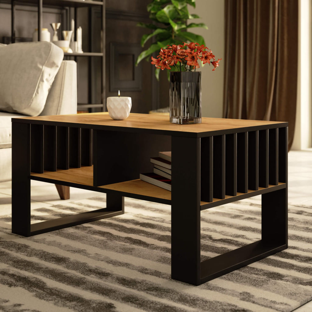 Masuta cafea ROCKFORD, cu blat din PAL, 92x53x45 cm, stejar craft si negru — imaginea 5
