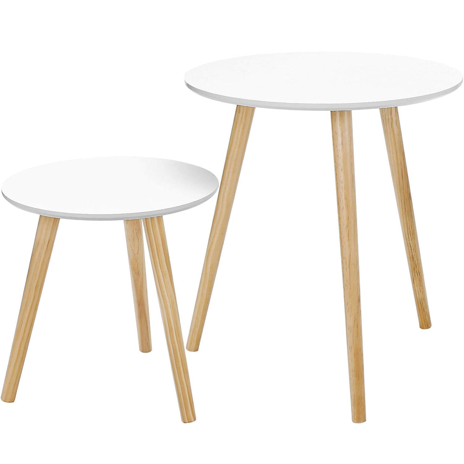 Masa de cafea, set de 2 bucati, picioare din lemn si blat MDF, design minimalist scandinav, 45x50cm si 35x35cm, alb — imaginea 2