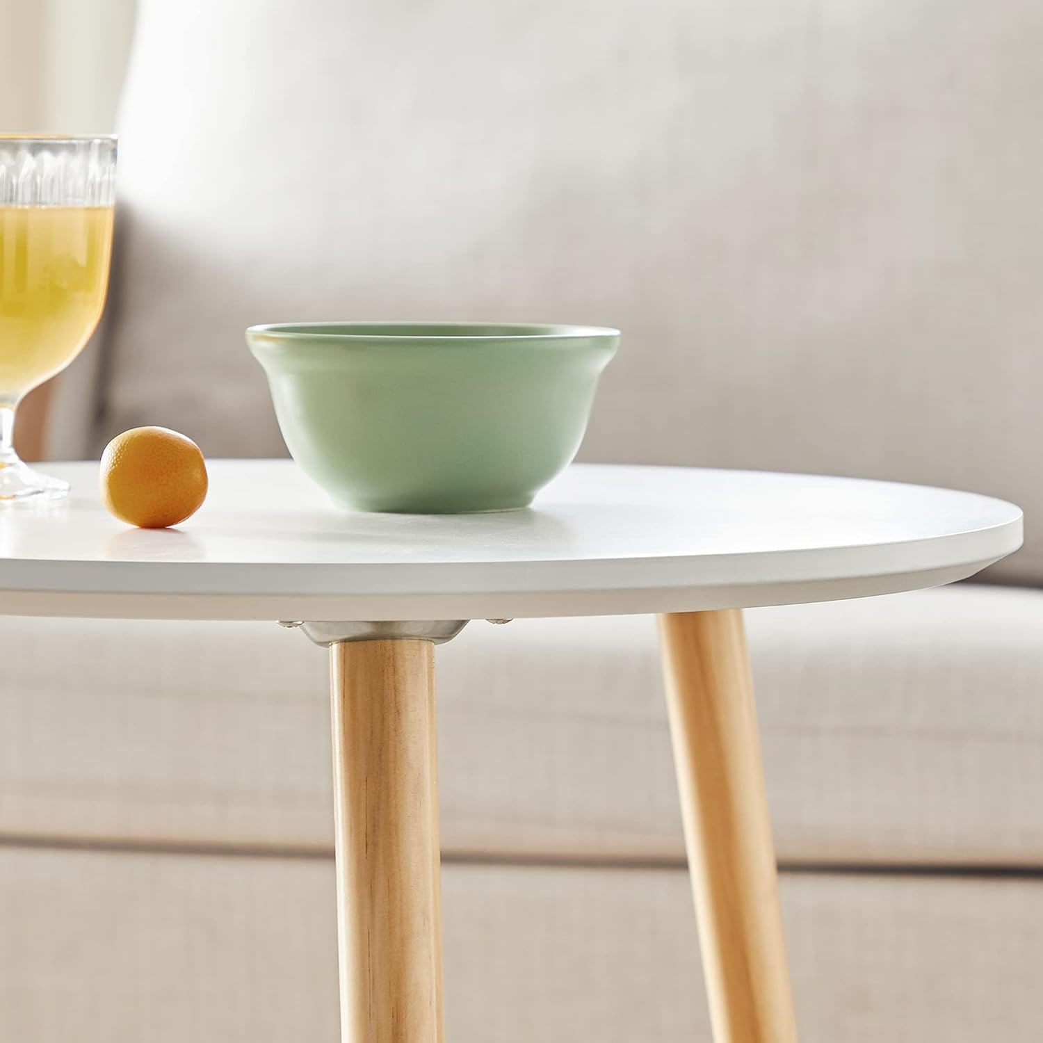 Masa de cafea, set de 2 bucati, picioare din lemn si blat MDF, design minimalist scandinav, 45x50cm si 35x35cm, alb — imaginea 12
