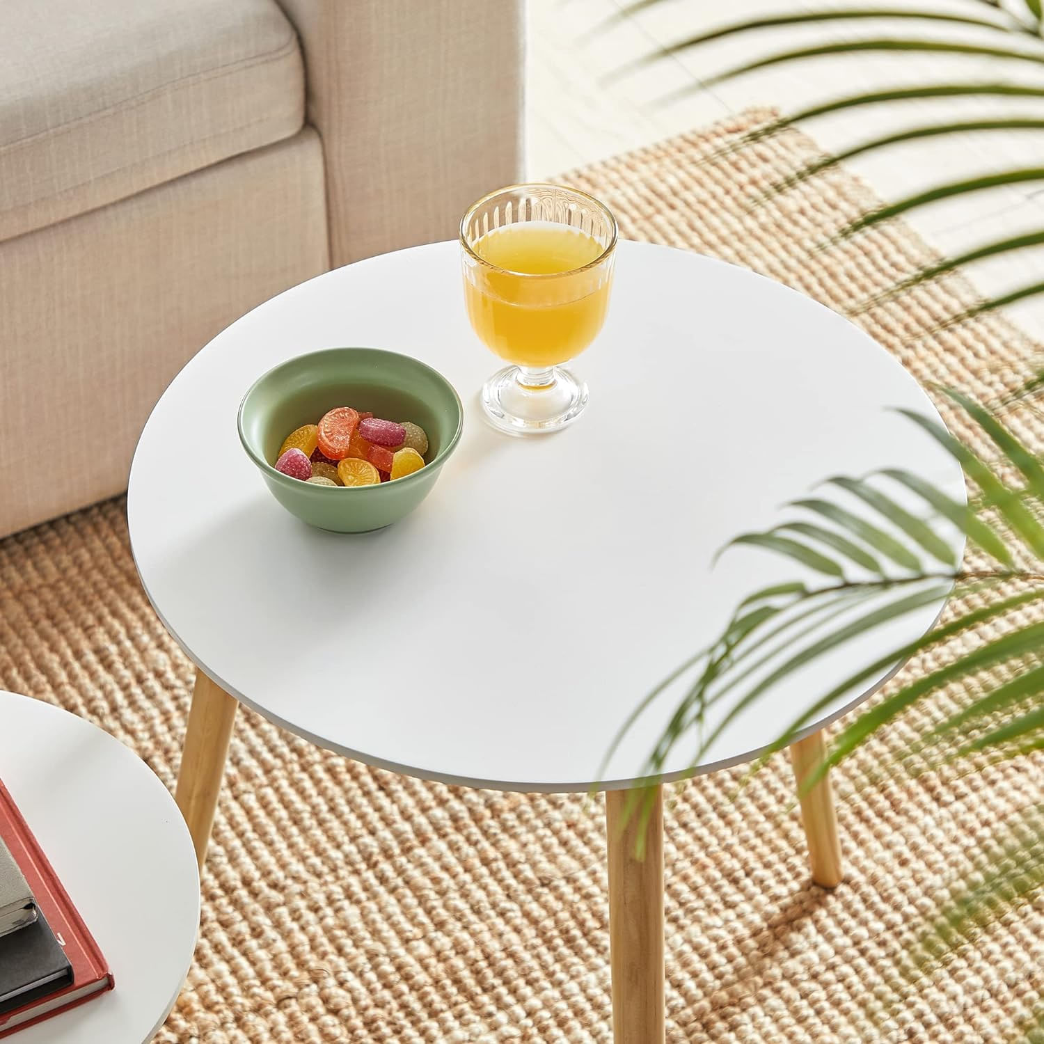 Masa de cafea, set de 2 bucati, picioare din lemn si blat MDF, design minimalist scandinav, 45x50cm si 35x35cm, alb — imaginea 13
