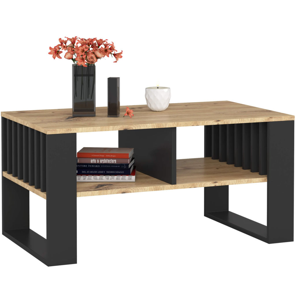 Masuta cafea ROCKFORD, cu blat din PAL, 92x53x45 cm, stejar artisan si negru — imaginea 2