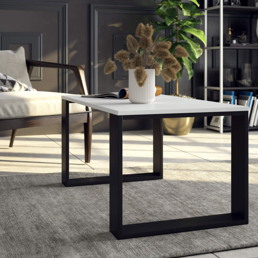 Masuta cafea NOX cu raft inferior, PAL laminat, 92x53x45 cm, alb si negru — imaginea 4