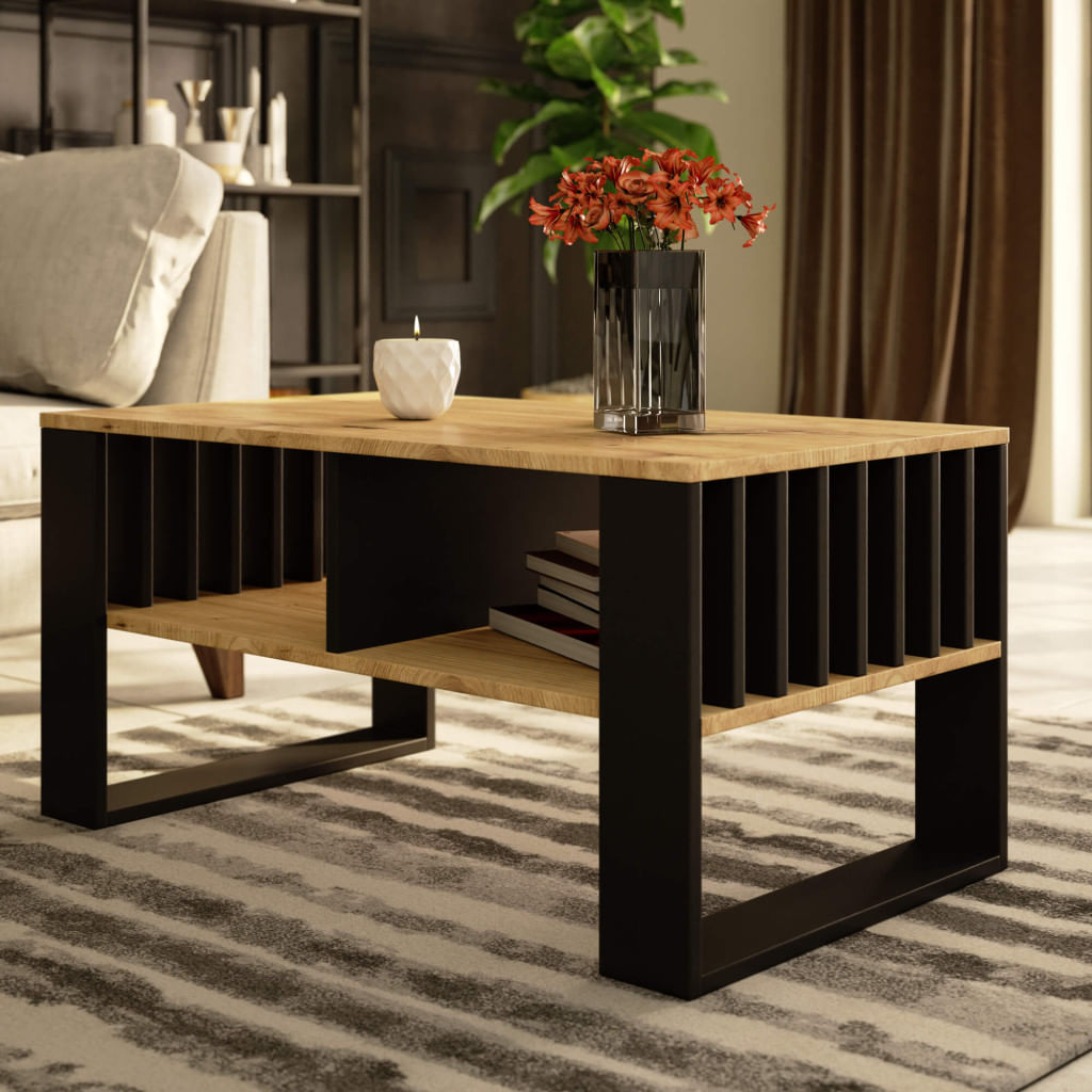 Masuta cafea ROCKFORD, cu blat din PAL, 92x53x45 cm, stejar artisan si negru — imaginea 4