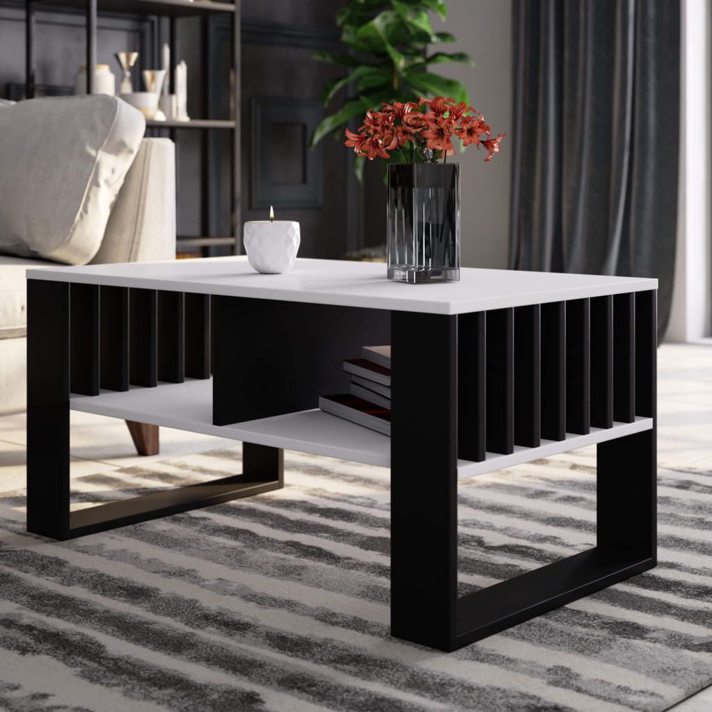 Masuta cafea ROCKFORD, cu blat din PAL, 92x53x45 cm, alb si negru — imaginea 4