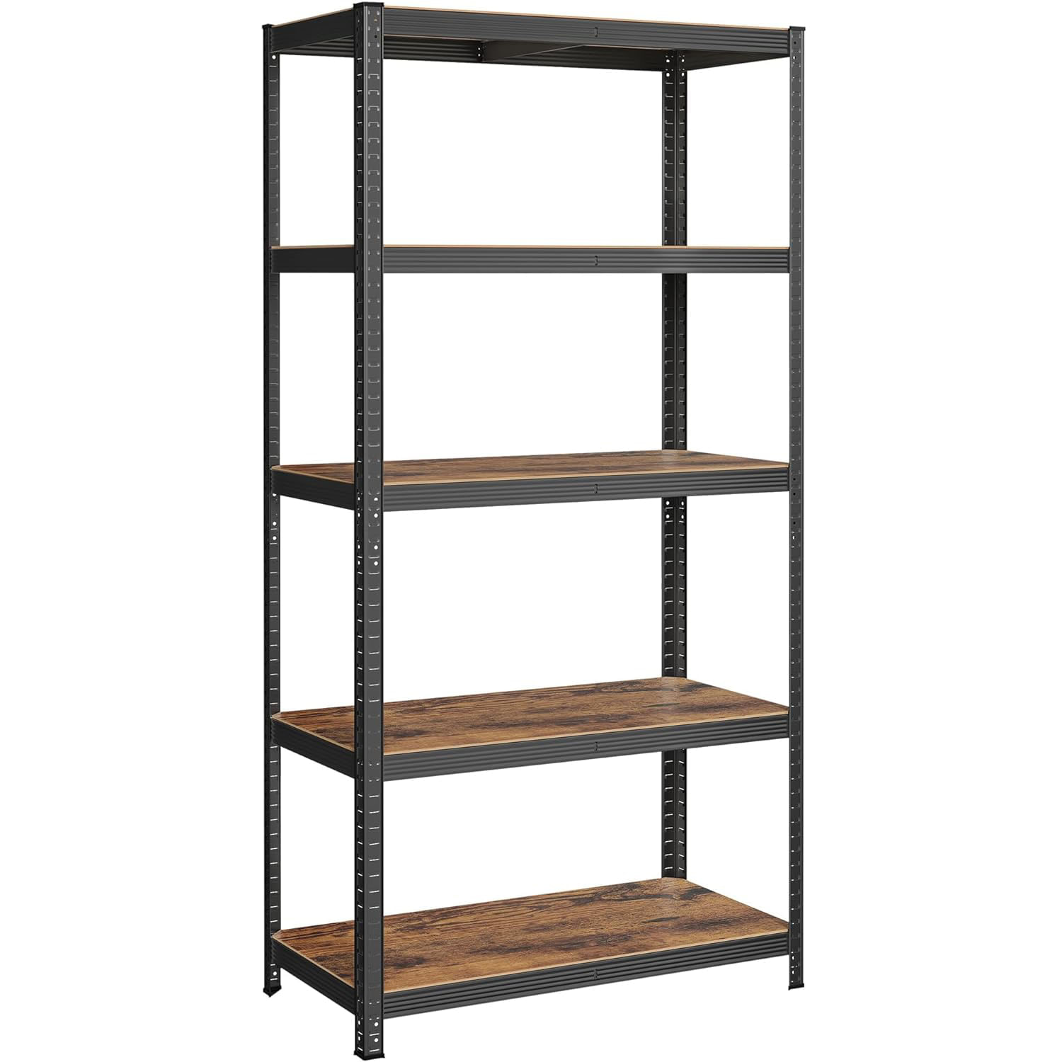 Raft de depozitare metalic, cu polite din PAL, 5 polite, max. 600 kg, 200x100x50cm, maro si negru — imaginea 3