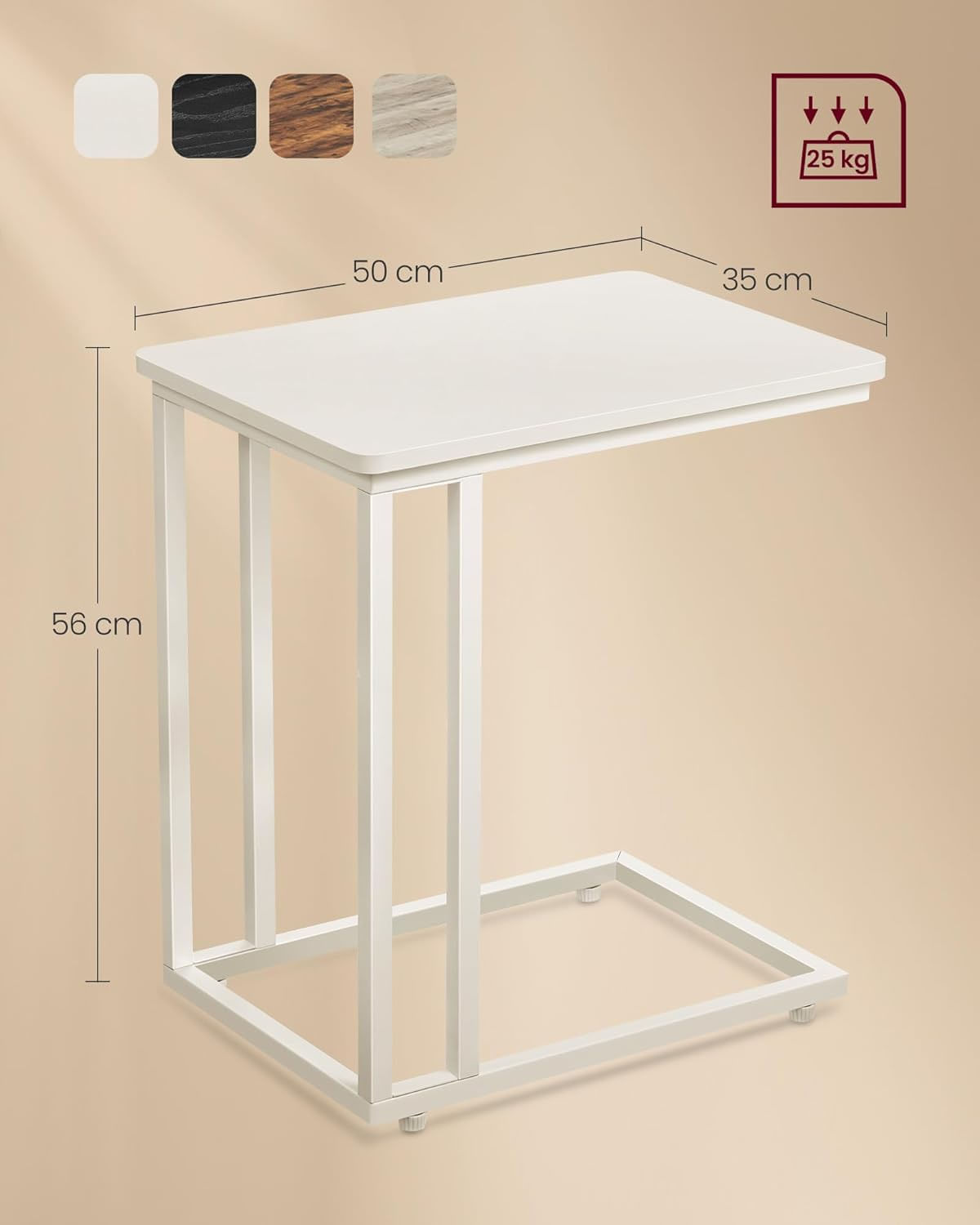 Masuta de cafea, cu cadru de otel si roti, stil industrial, 35x50x60 cm, crem — imaginea 3