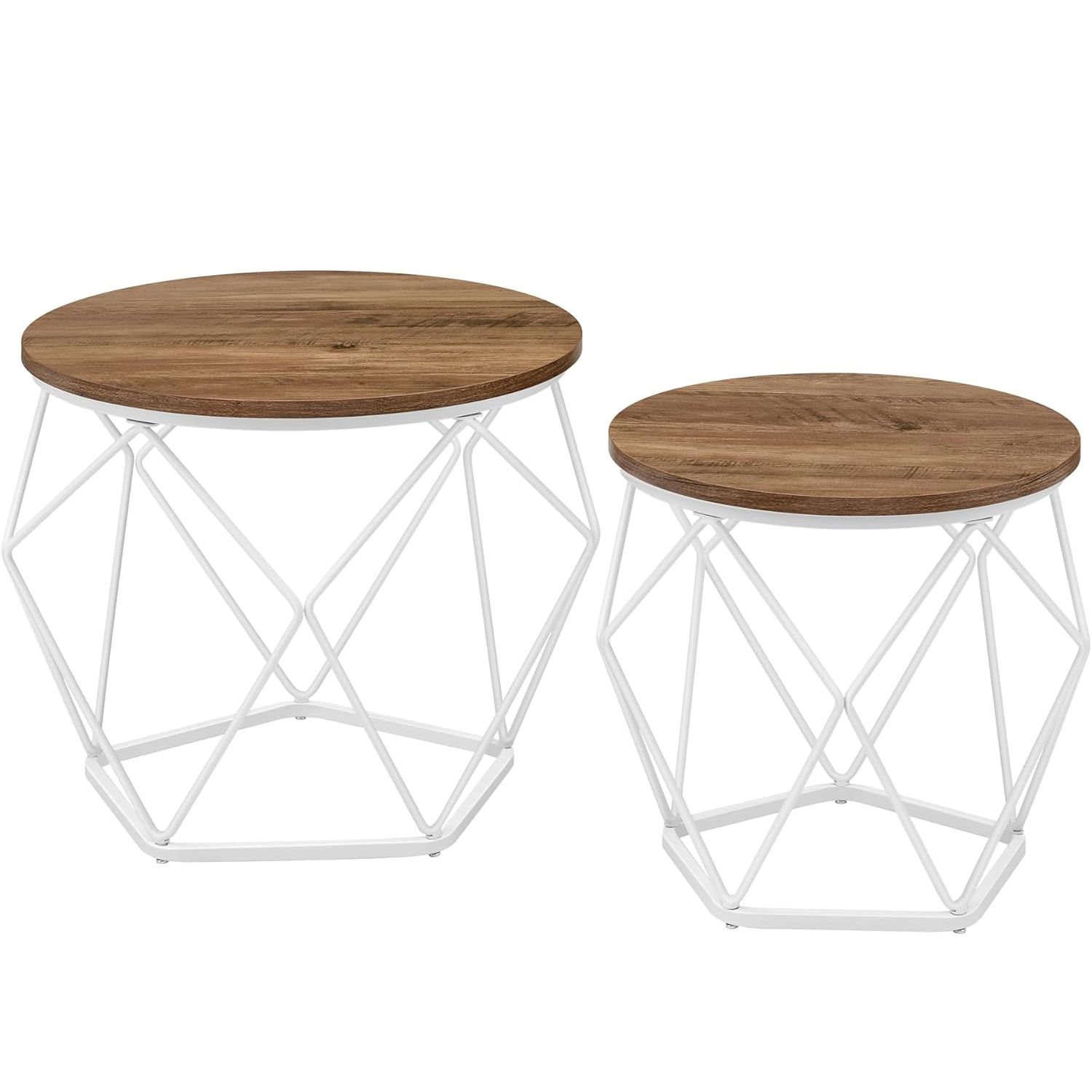 Set de 2 mese de cafea rotunde, cadru otel si blat detasabil, 40cm si 50cm, alb si maro — imaginea 2