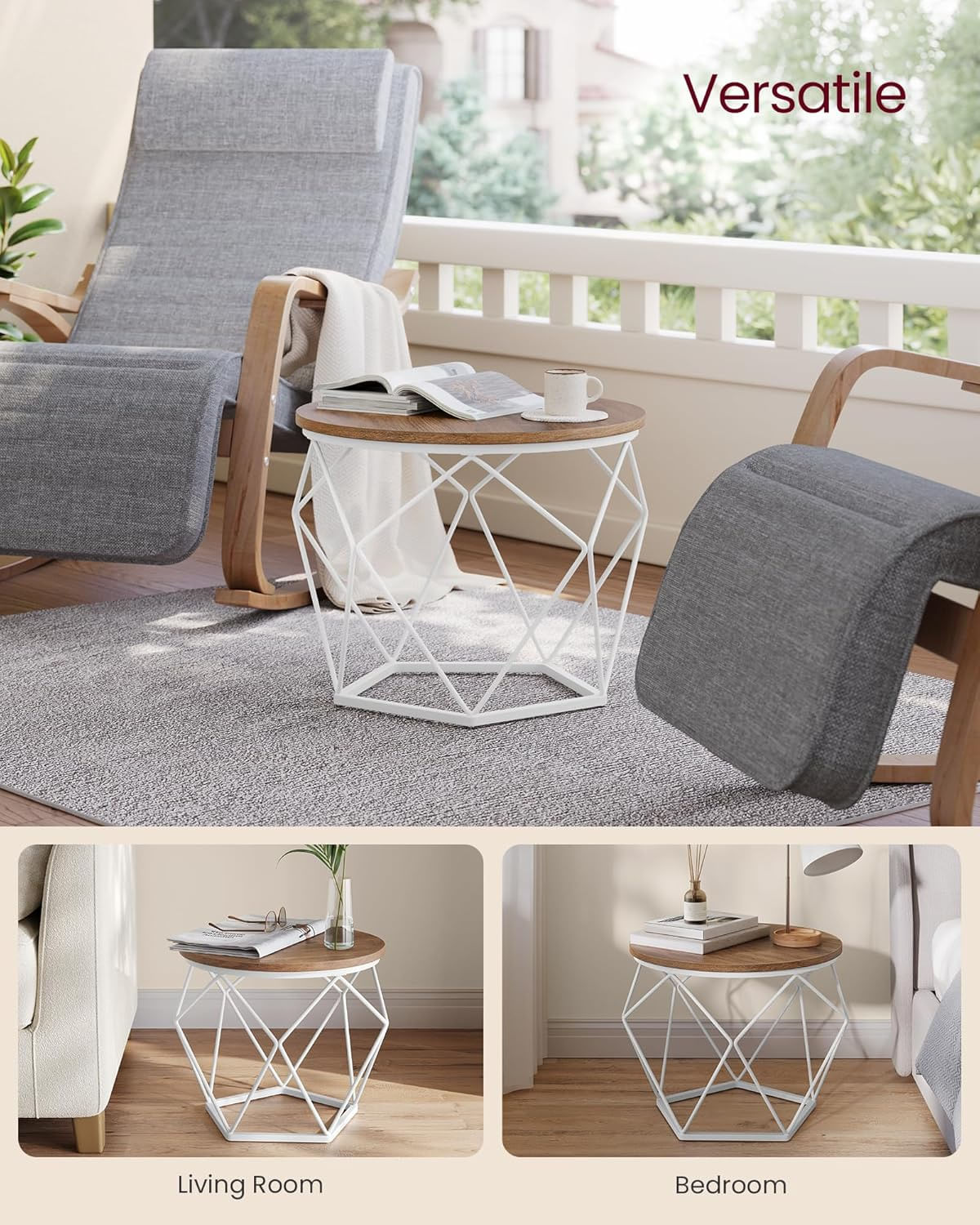 Set de 2 mese de cafea rotunde, cadru otel si blat detasabil, 40cm si 50cm, alb si maro — imaginea 7