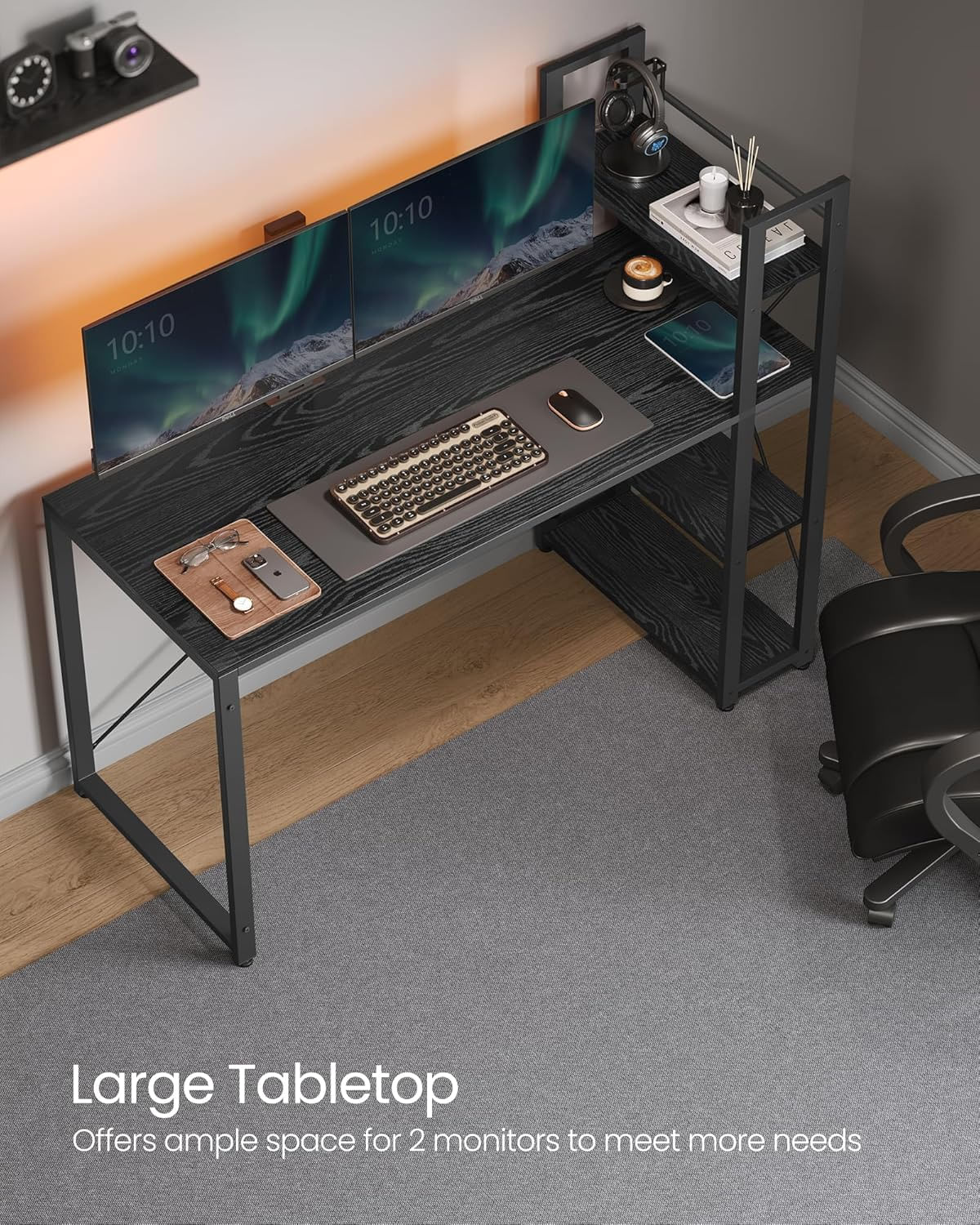 Birou cu raft lateral, montare stanga sau dreapta, industrial, 60x132x119 cm, negru — imaginea 7