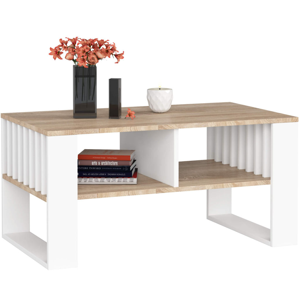 Masuta cafea ROCKFORD, cu blat din PAL, 92x53x45 cm, stejar sonoma si alb — imaginea 3