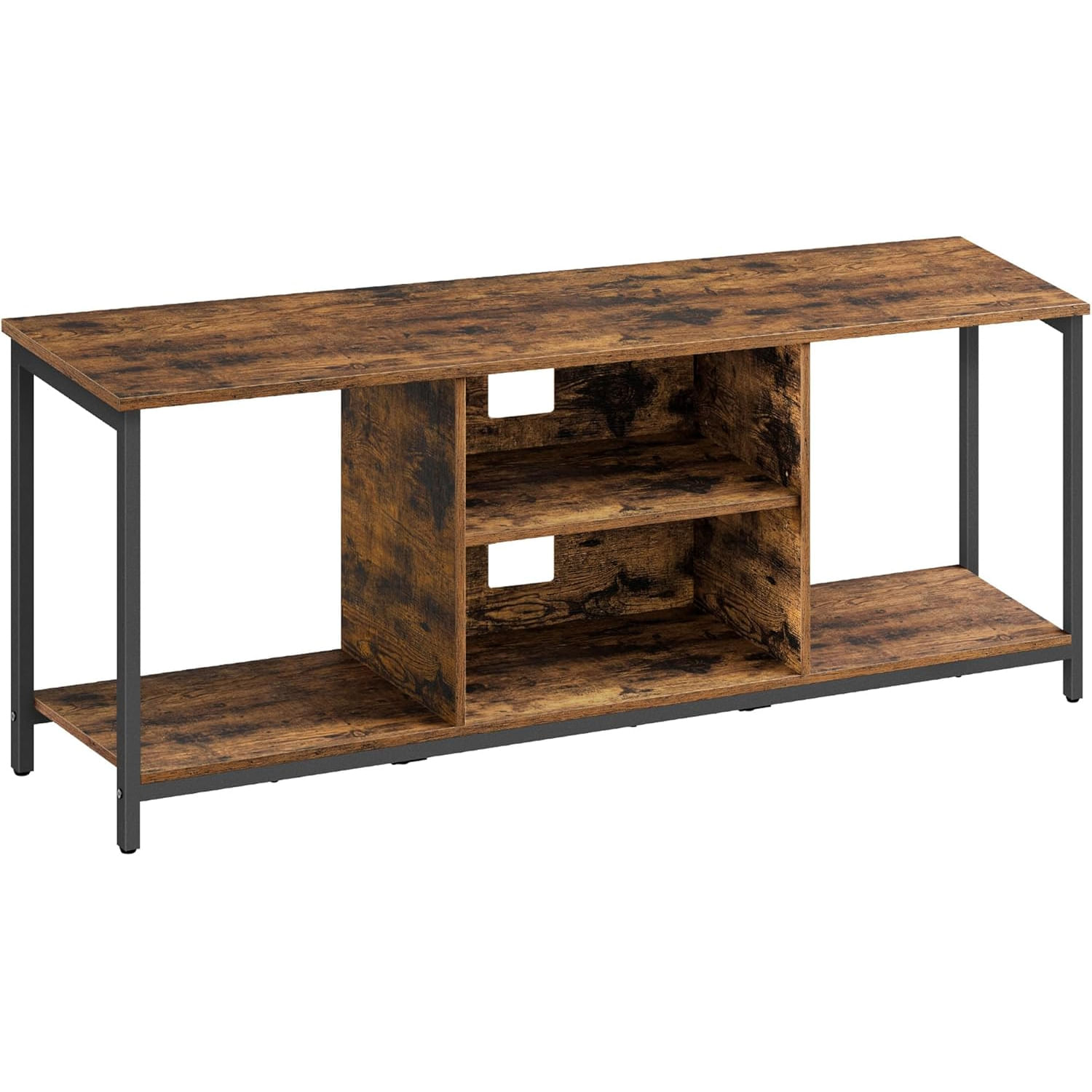 VASAGLE Comoda TV pentru televizoare pana la 65 inch, cadru metal, stil industrial, 147x40x50 cm, maro rustic — imaginea 3