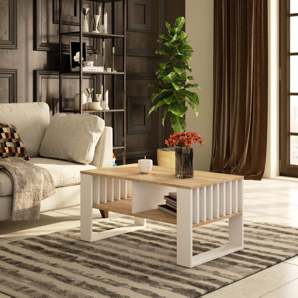 Masuta cafea ROCKFORD, cu blat din PAL, 92x53x45 cm, stejar sonoma si alb — imaginea 5