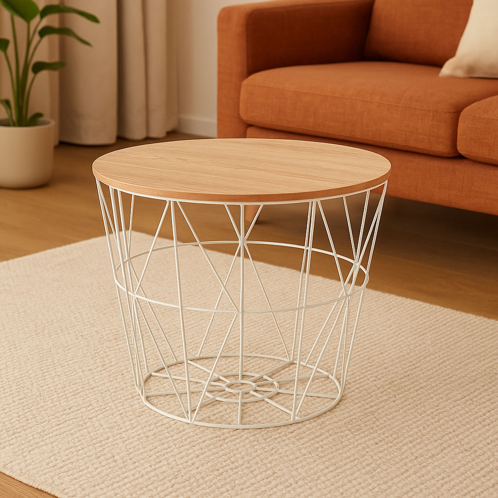 Masuta cafea Atmosphera Kumi, otel si MDF, 38x30 cm, alb — imaginea 2