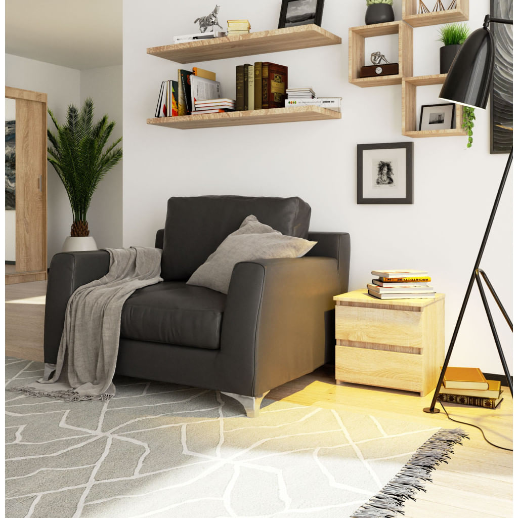 Noptiera cu 2 sertare, din PAL laminat, 40x35x40 cm, stejar sonoma — imaginea 4