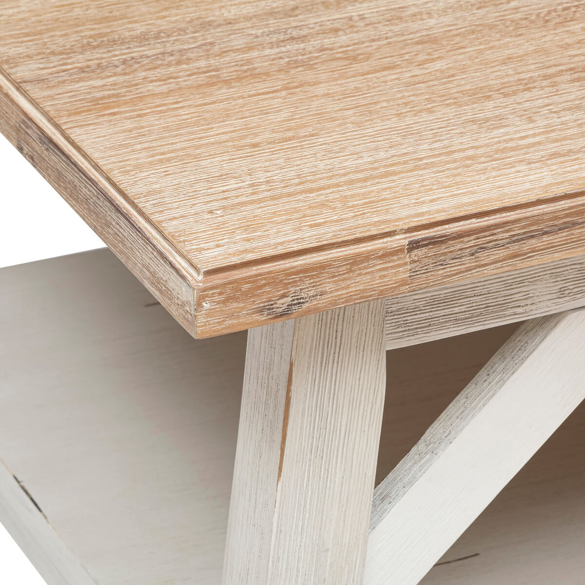Masuta cafea Atmosphera Olbia cu 2 blaturi, MDF si acacia, 120x70x45 cm, alb — imaginea 5