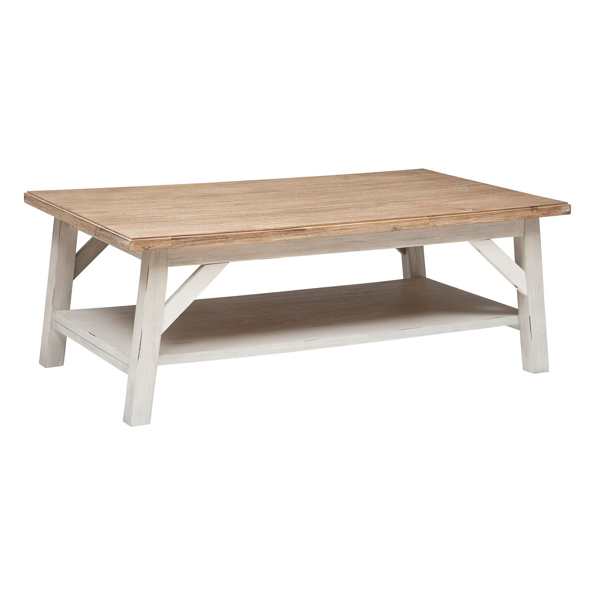 Masuta cafea Atmosphera Olbia cu 2 blaturi, MDF si acacia, 120x70x45 cm, alb — imaginea 6