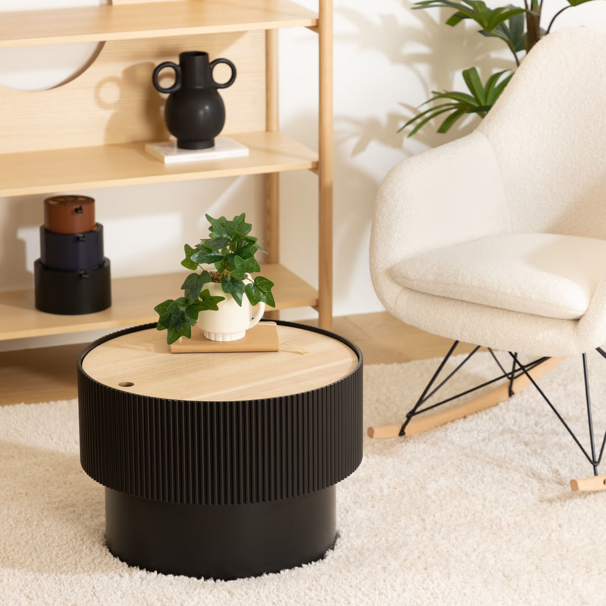 Masuta cafea Atmosphera Enola cu spatiu depozitare, MDF, 55x38 cm, negru — imaginea 2