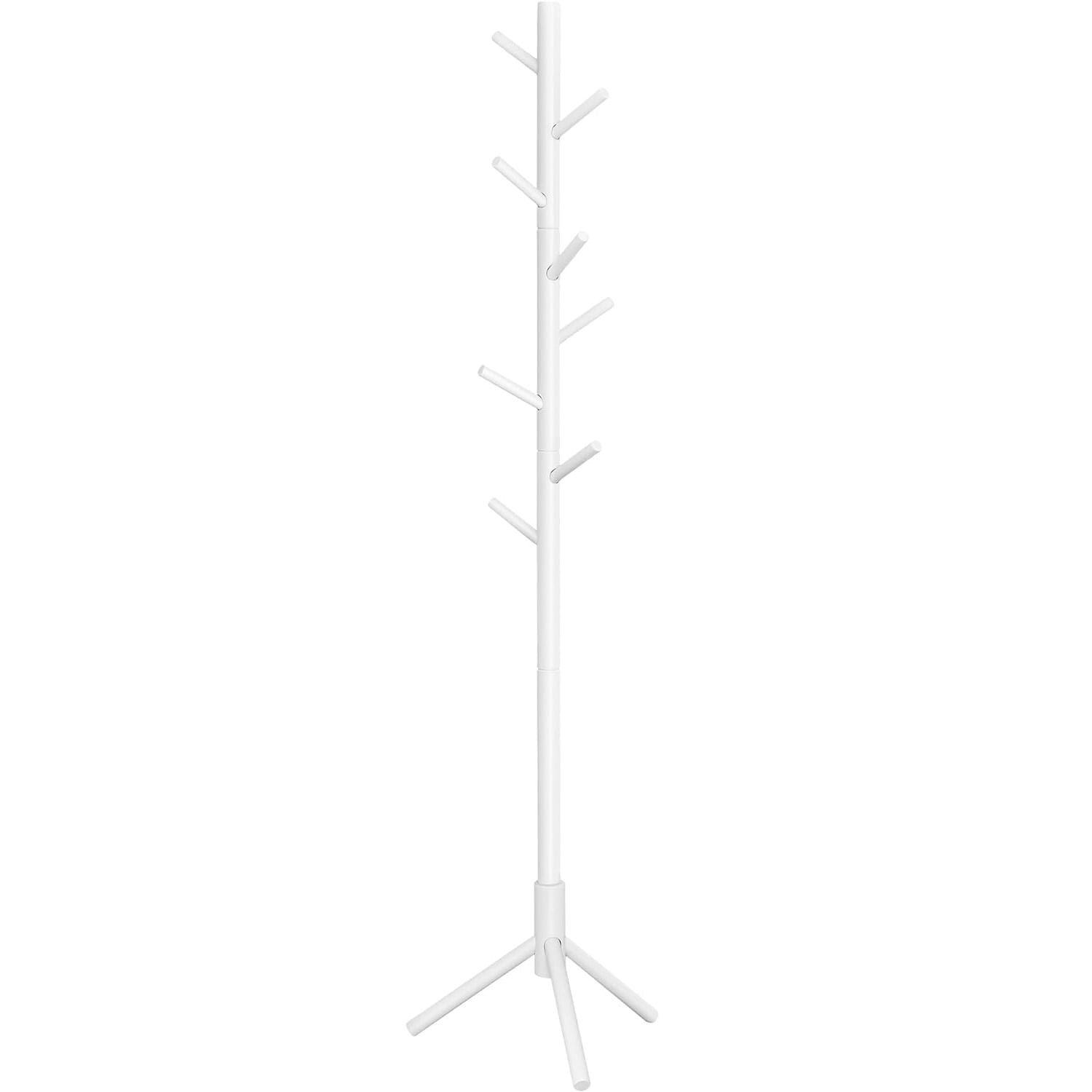 Cuier pentru haine, din lemn masiv, tip pom, cu 8 carlige, 175cm, alb — imaginea 7