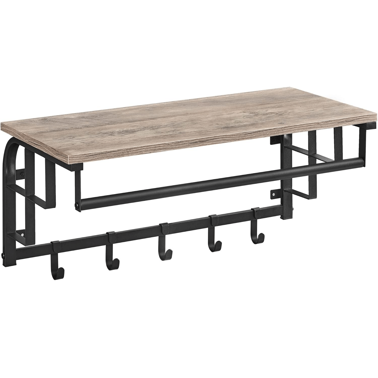 Cuier perete cu polita, bara si 5 carlige, 66x27x30 cm, gri — imaginea 11