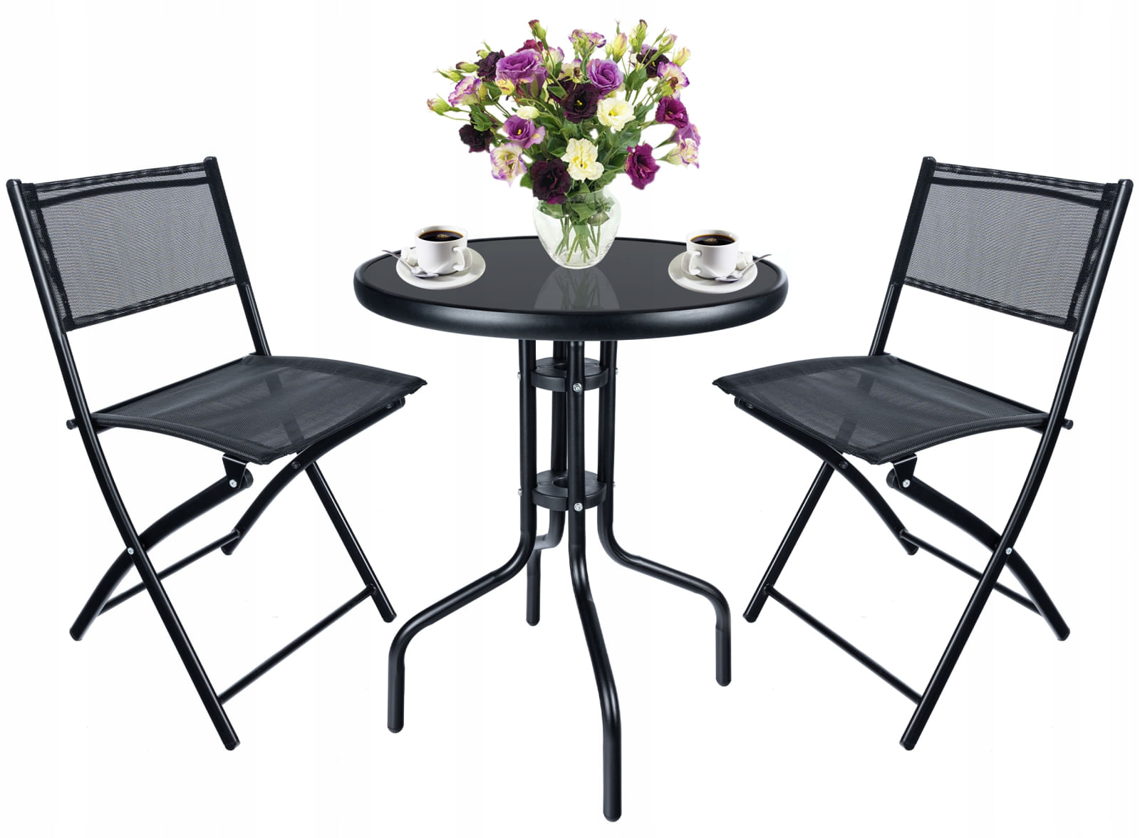 Set mobilier gradina Sersimo Oneiro, 2 scaune pliabile, 1 masa, negru — imaginea 3